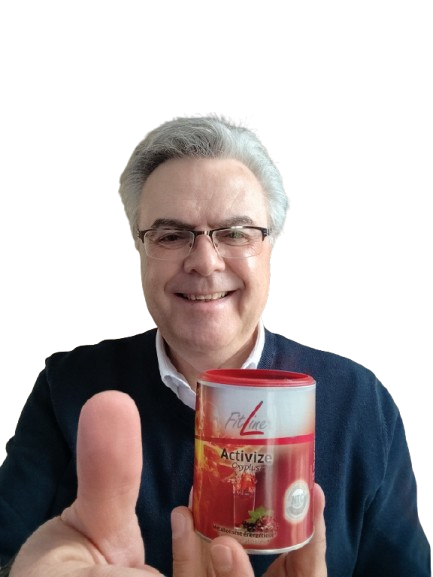 Didier Serizay, Partenaire Indépendant FitLine, tenant un produit FitLine Activize Oxyplus